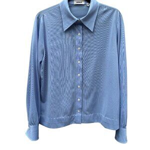Dorce Vintage 70s Womens Light Blue Button-Up Long Sleeve Shirt Blouse Top 16